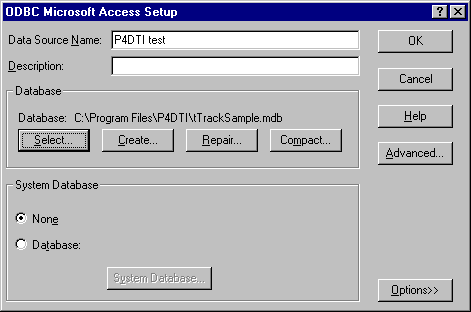 Screen shot showing the path to the data source in the TeamTrack Administrator