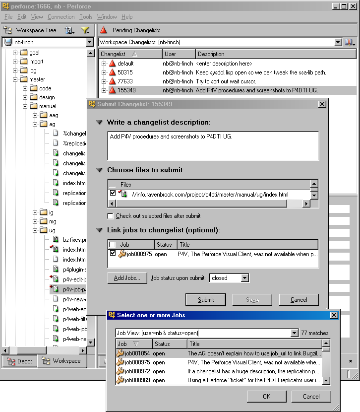 A screenshot of the Add Jobs dialog in the Perforce Visual Client (P4V)
